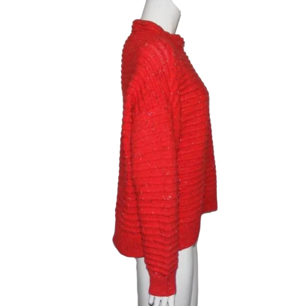 new CECE Sweater, XL, Red Ribbed, Mockneck Pullover, Flecked, Cotton-Acrylic - Picture 6 of 13
